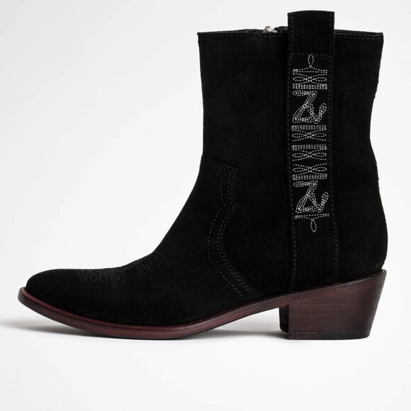 NEW | Zadig‎ & Voltaire Pilar High Suede Western Ankle Boots French 37/US 6 - Picture 1 of 13